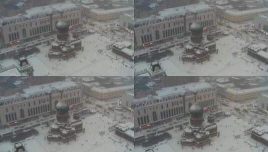 哈尔滨索菲亚教堂雪景航拍高清在线视频素材下载