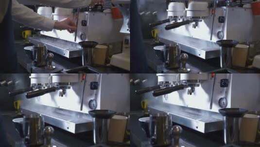 咖啡师在咖啡机上制作咖啡高清在线视频素材下载