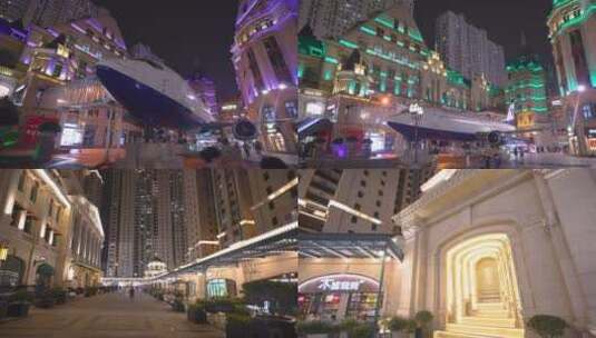 武汉世界城光谷步行街夜景4K视频合集高清在线视频素材下载