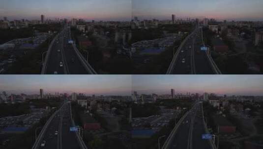 高架二环线夕阳航拍高清在线视频素材下载