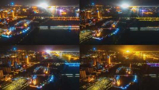 8K湖北丹江口全景夜景风光航拍视频高清在线视频素材下载