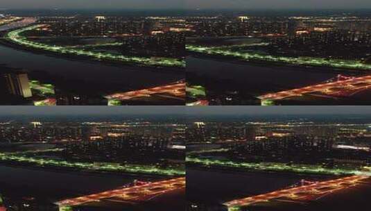 衡阳蒸水夜景雅士林大桥竖屏航拍高清在线视频素材下载