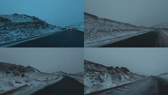 西藏旅游317国道车窗外黎明黄昏雪原高清在线视频素材下载