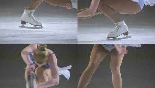 女子花样滑冰冰刀旋转特写高清在线视频素材下载