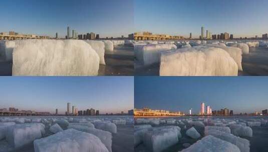 哈尔滨冬季城市延时摄影高清在线视频素材下载