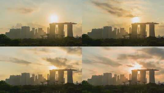新加坡日落滨海湾金沙大厦高清在线视频素材下载