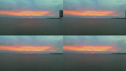 海南省海口市城市海洋日落晚霞风景高清在线视频素材下载