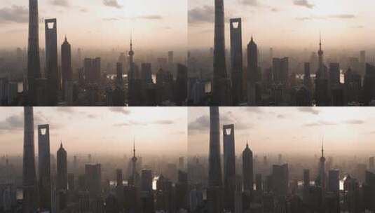 上海陆家嘴日落航拍-悟2-5K分辨率高清在线视频素材下载