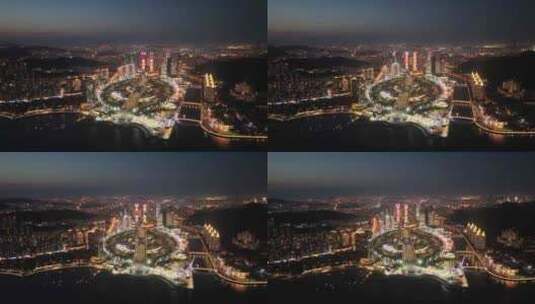 城市繁华夜景 大连星海湾夜景航拍高清在线视频素材下载