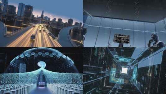 科技未来虚拟智慧城市穿梭片头高清在线视频素材下载