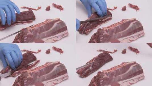 肉贩切肉特写高清在线视频素材下载