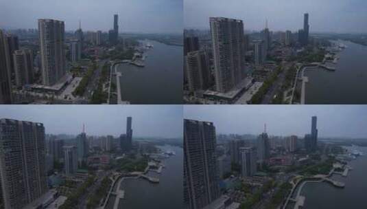 镇江长江路江岸沿线城市大景航拍高清在线视频素材下载