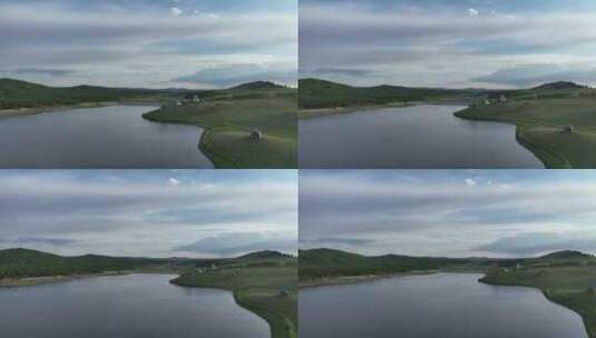 航拍绿色山谷湖泊高清在线视频素材下载