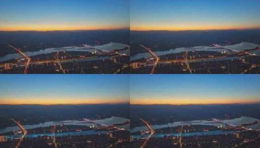 航拍宜昌至喜大桥葛洲坝夜景高清在线视频素材下载