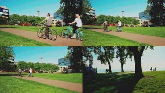 公园海边骑自行车高清在线视频素材下载
