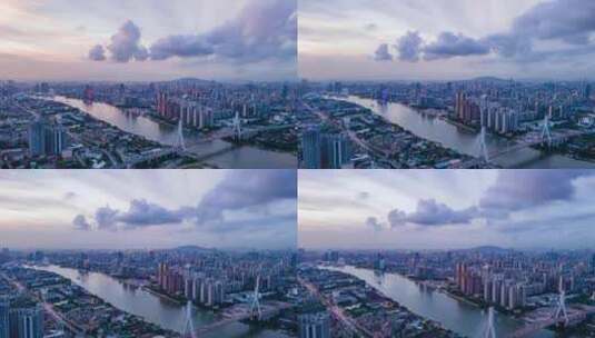广州鹤洞大桥和白鹅潭城市天际线延时航拍高清在线视频素材下载