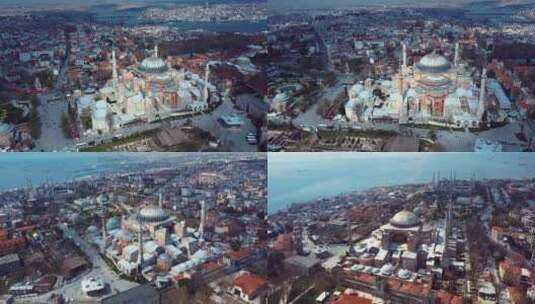 土耳其伊斯坦布尔圣索菲亚教堂4K航拍高清在线视频素材下载