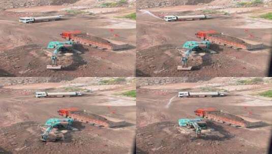 重庆东南医院扩建工地挖掘机与除尘喷水车高清在线视频素材下载