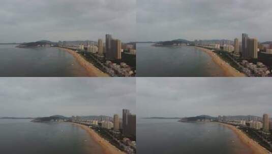 航拍山东威海沿海城市日出日落场景高清在线视频素材下载