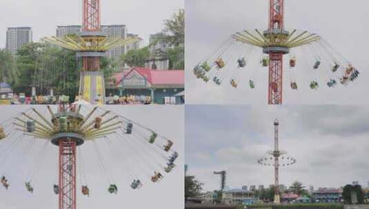 顺德华侨城欢乐海岸机动游戏加勒比旋风飞椅高清在线视频素材下载