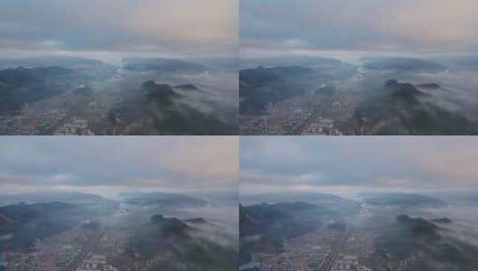 云雾缭绕、城市上空、群山环绕高清在线视频素材下载