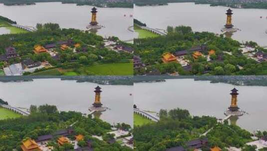 江苏省泰州溱湖景区古寿圣寺航拍高清在线视频素材下载