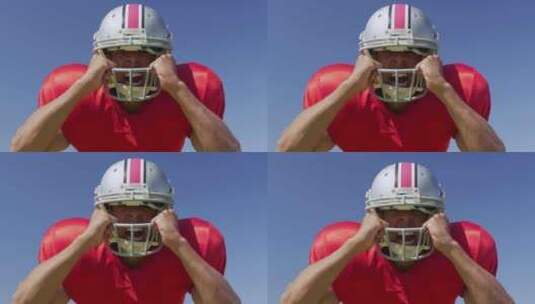 美国橄榄球运动员戴着头盔尖叫高清在线视频素材下载