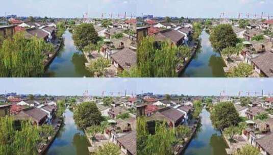 江南水乡风格的古镇小河流淌美丽风景航拍高清在线视频素材下载