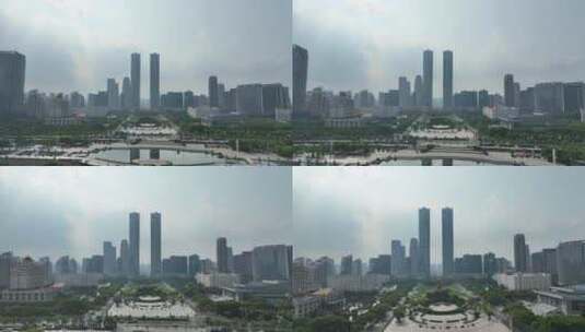 南昌城市建筑风光航拍红谷滩区绿地中央广场高清在线视频素材下载