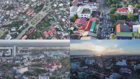 老挝万象城市景观航拍高清在线视频素材下载