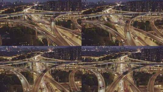 南京双桥门立交夜景风光航拍高清在线视频素材下载