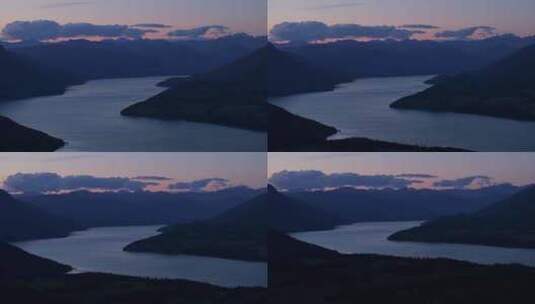 航拍夏天傍晚的新疆喀纳斯湖高清在线视频素材下载