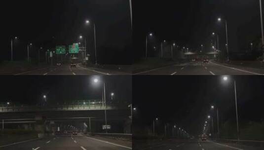 夜晚开车行驶在广东高速公路夜间城市道路高清在线视频素材下载