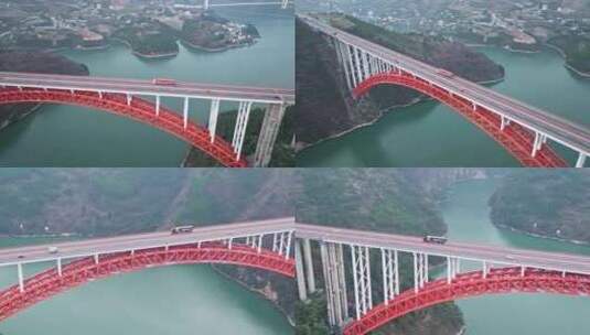重庆巫山沪蓉高速大宁河特大桥行驶的物流车高清在线视频素材下载