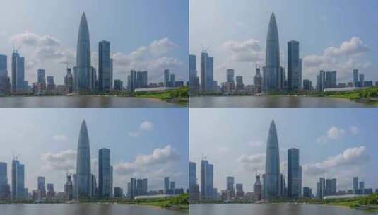 广东深圳人才公园城市天际线蓝天白云延时高清在线视频素材下载