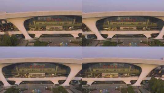 杭州火车东站夕阳风光航拍高清在线视频素材下载