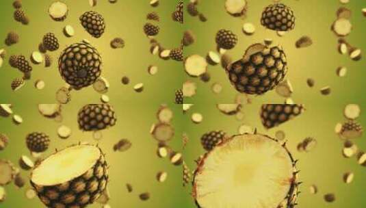 粒子 背景 菠萝动画 水果高清在线视频素材下载