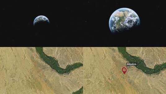 阿比多斯市地图从太空到地球缩放（埃及）高清在线视频素材下载