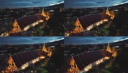 原创 泰国清迈古城帕辛寺寺庙夜景航拍风光高清在线视频素材下载