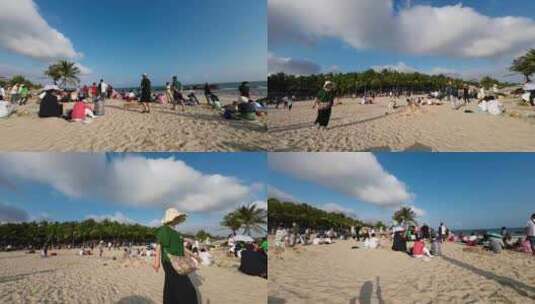 海南文昌淇水湾沙滩看火箭发射人群高清在线视频素材下载