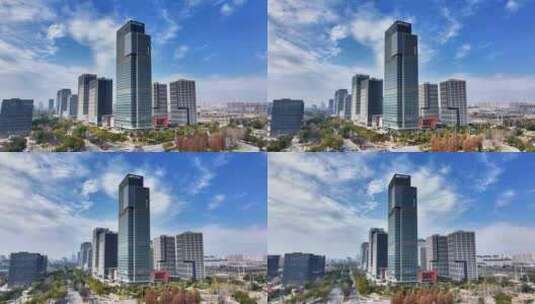 航拍扬州创新中心空景群楼航空工业京东中心高清在线视频素材下载