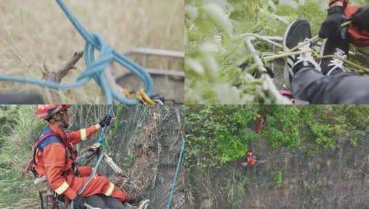 消防船型担架救援消防救援应急救援山体救援高清在线视频素材下载