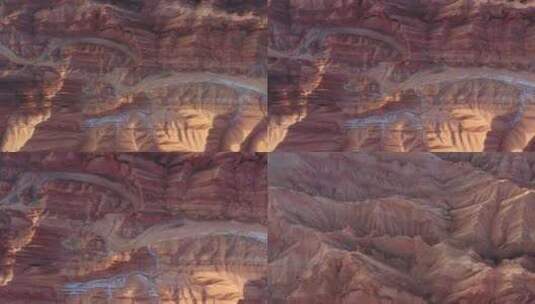 经典航拍俯瞰大红山峡谷色彩纹理高清在线视频素材下载
