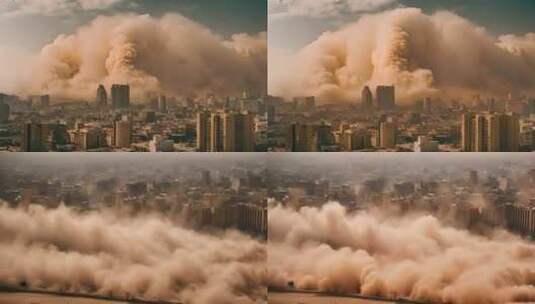 城市上空沙尘暴袭来高清在线视频素材下载