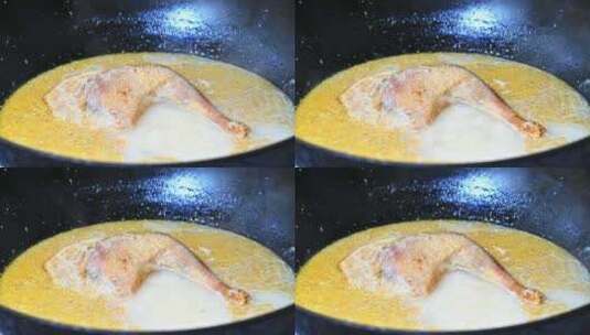 中餐家常菜烹饪铁锅炖鸡鸡汤热气美食高清在线视频素材下载