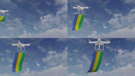 携带加蓬国旗的无人机高清在线视频素材下载