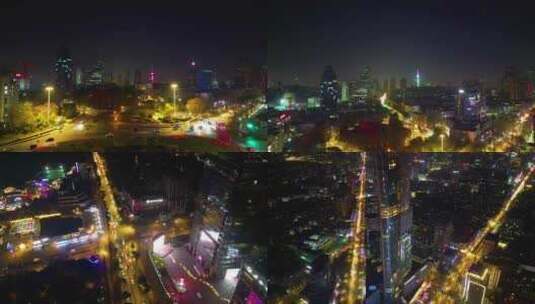 南京市玄武区鼓楼公园紫峰大厦夜景航拍素材高清在线视频素材下载