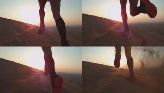 4K-沙漠奔跑的脚步特写慢动作高清在线视频素材下载
