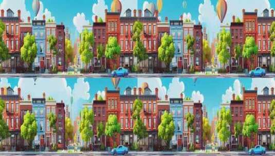 卡通城市房子舞台背景3高清在线视频素材下载