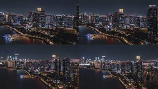 4K杭州滨江区夜景航拍高清在线视频素材下载